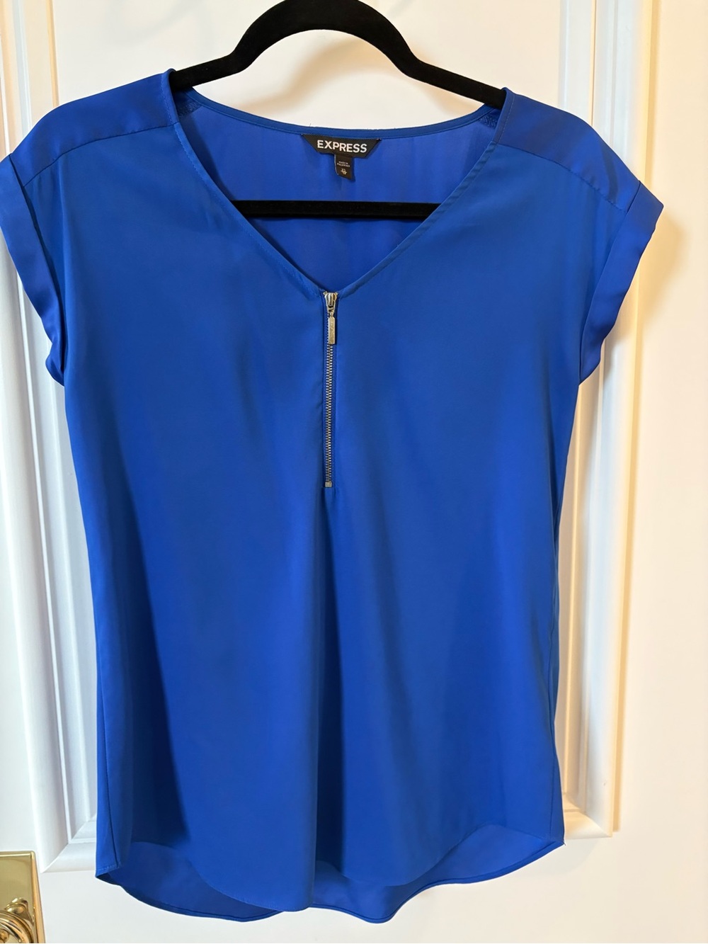 Express Women's Cobalt Blue Zip V-Neck Blouse